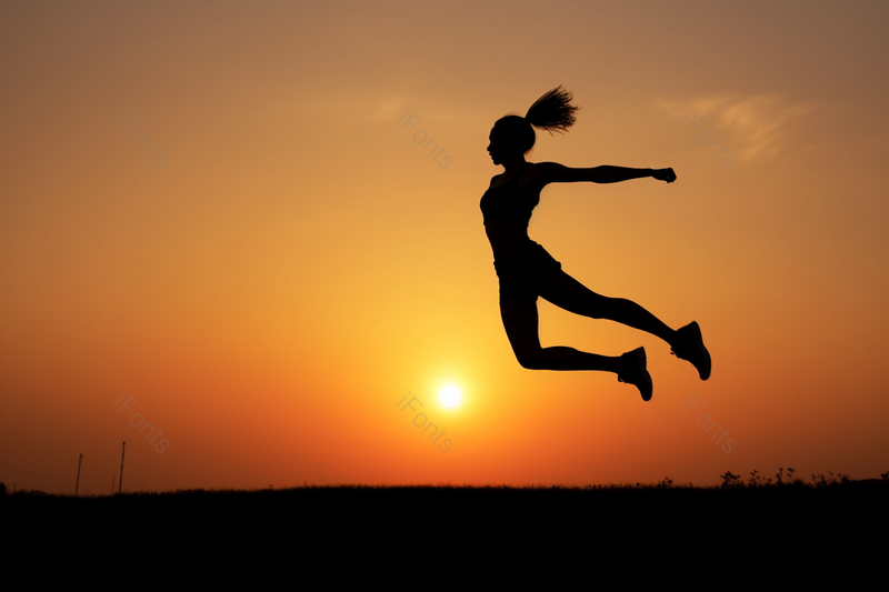 年轻女性运动健身夕阳落日橙色剪影摄影,高清,摄影图,摄影图片,图片大全,摄影图免费下载